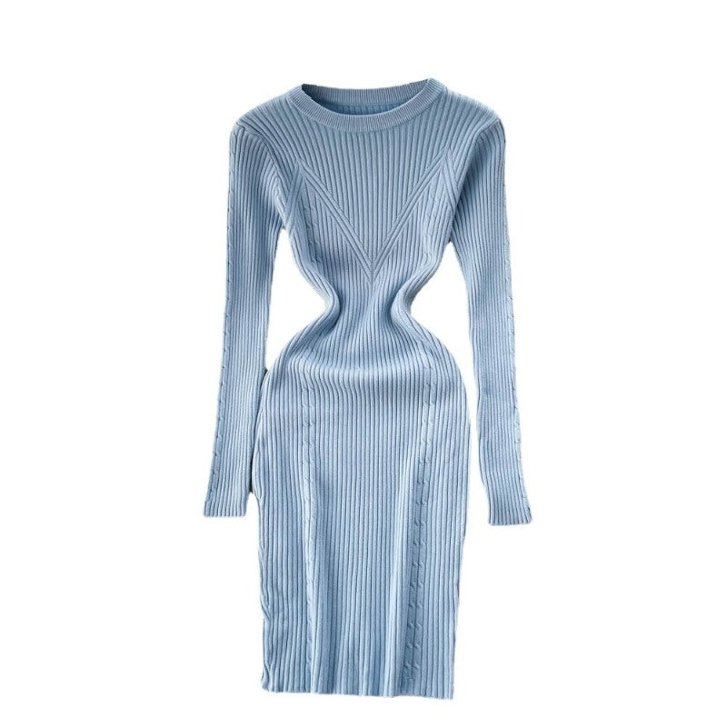 Elegant Winter O-Neck Knit Sweater Dress For Women-Soco Hoodie