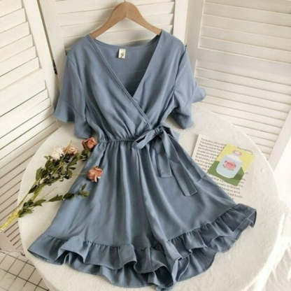 Women's Solid Color Short Ruffle Playsuit-Soco Hoodie