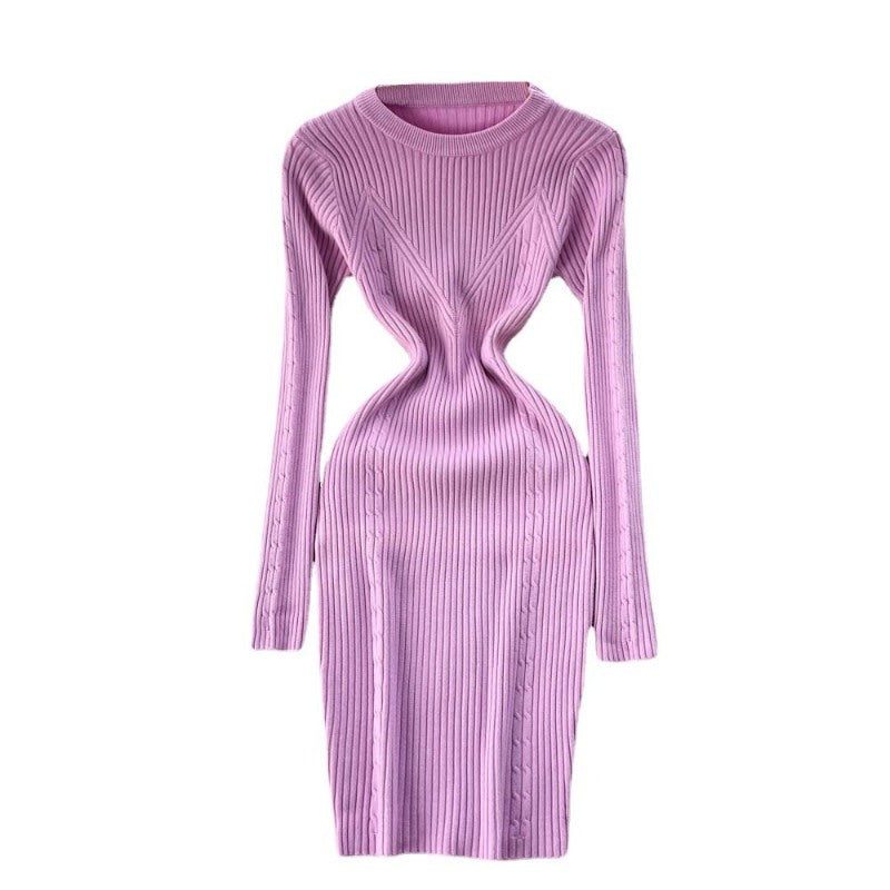 Elegant Winter O-Neck Knit Sweater Dress For Women-Soco Hoodie