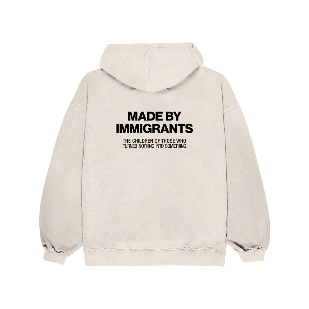 Made by Immigrants Oversized Statement Hoodie With Celebrate identity Beige