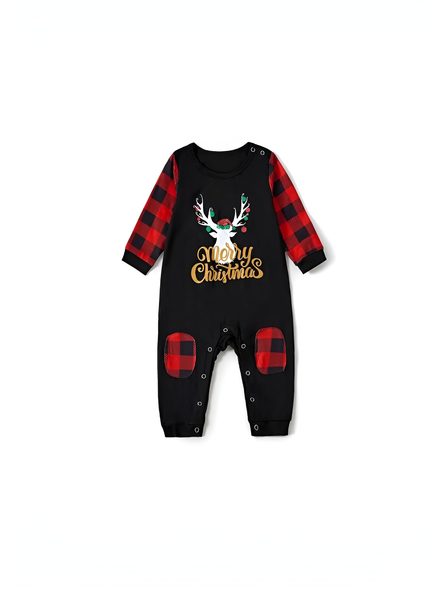 Merry Christmas And Plaid Printed Family Matching Pajama Set Black Baby