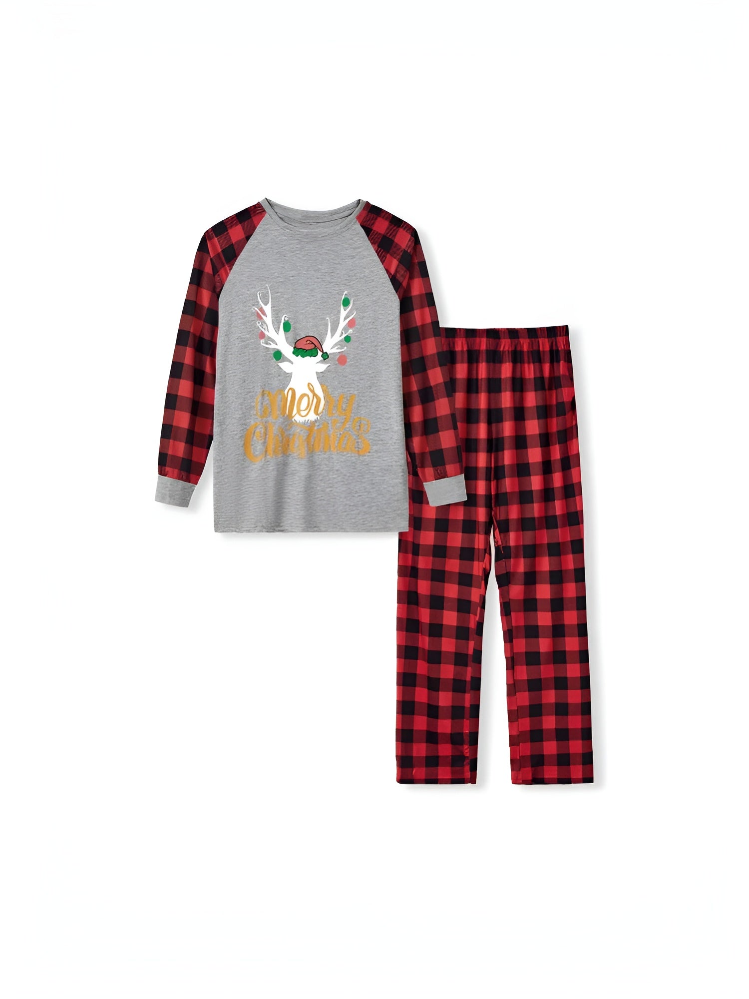 Merry Christmas And Plaid Printed Family Matching Pajama Set Gray Kids