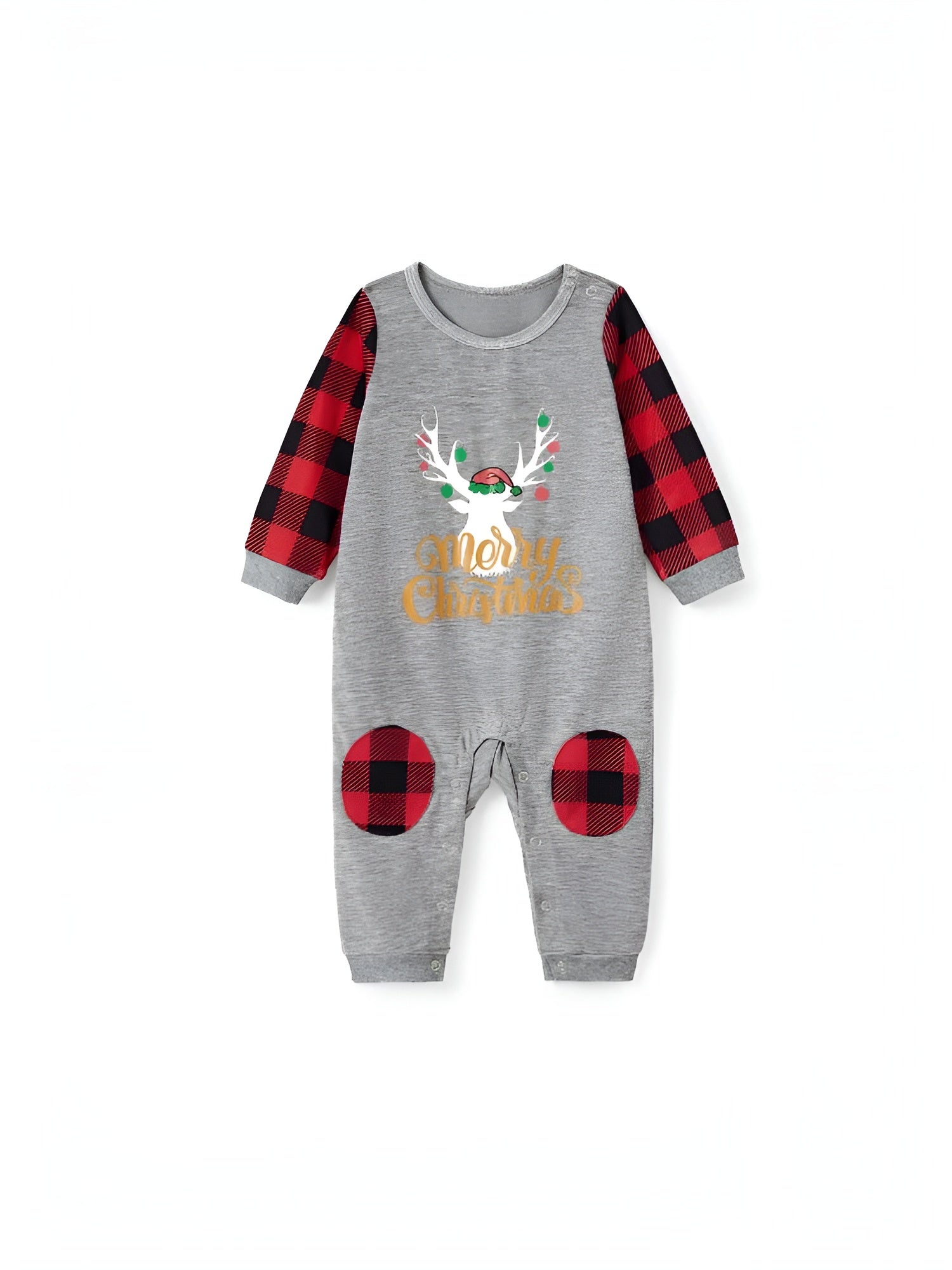 Merry Christmas And Plaid Printed Family Matching Pajama Set Gray Baby