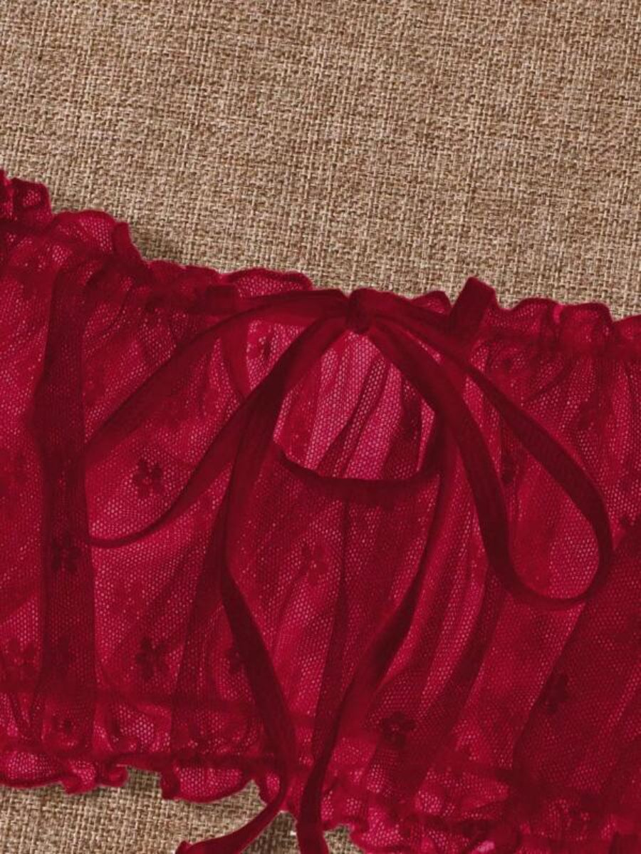 Mesh Lettuce Trim Lingerie Set-Soco Hoodie