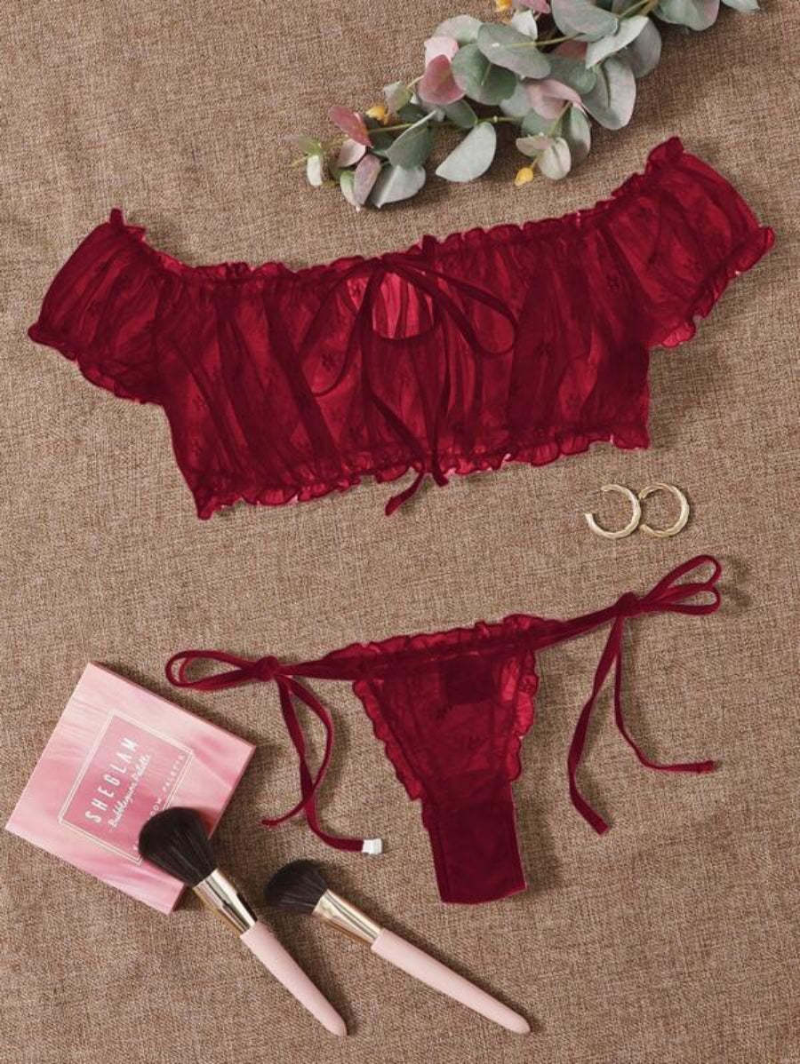 Mesh Lettuce Trim Lingerie Set-Soco Hoodie