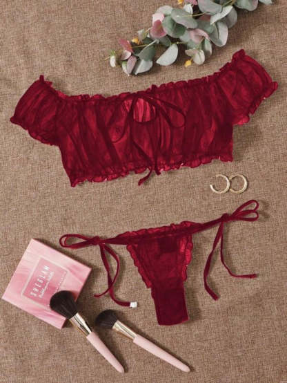 Mesh Lettuce Trim Lingerie Set-Soco Hoodie