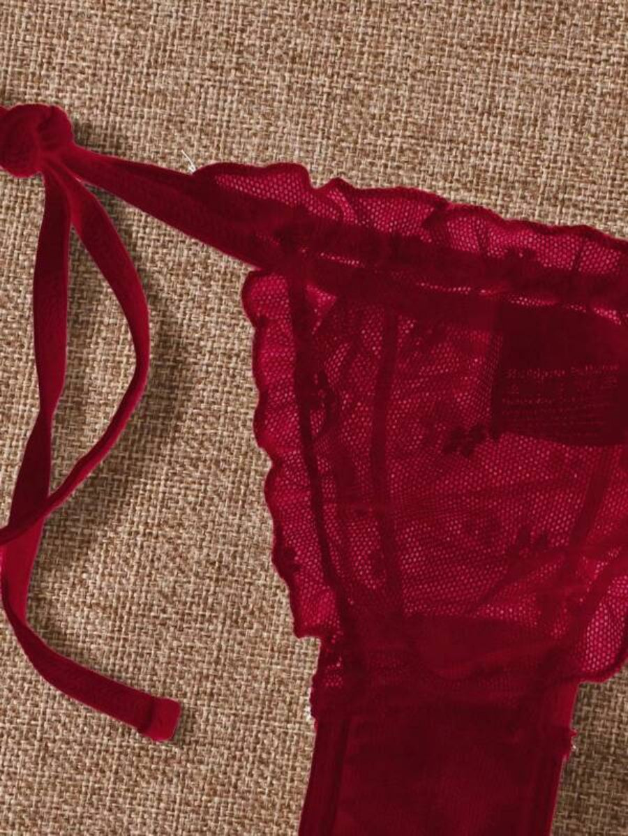 Mesh Lettuce Trim Lingerie Set-Soco Hoodie