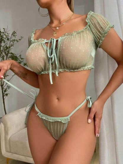 Mesh Lettuce Trim Lingerie Set-Soco Hoodie