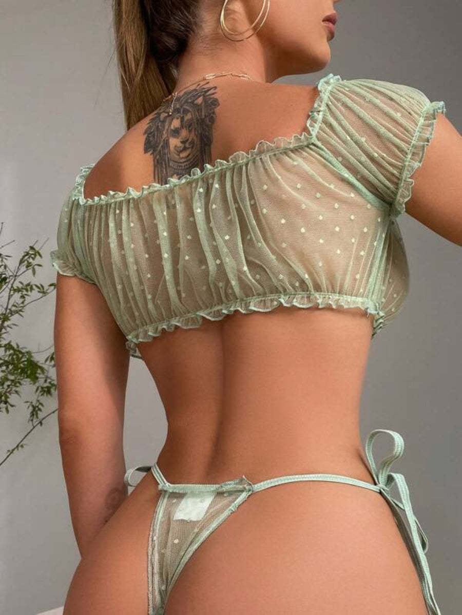 Mesh Lettuce Trim Lingerie Set-Soco Hoodie