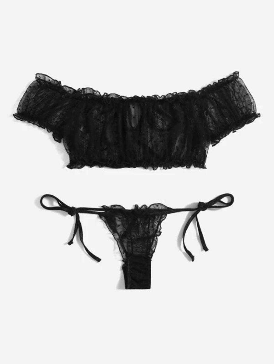 Mesh Lettuce Trim Lingerie Set-Soco Hoodie