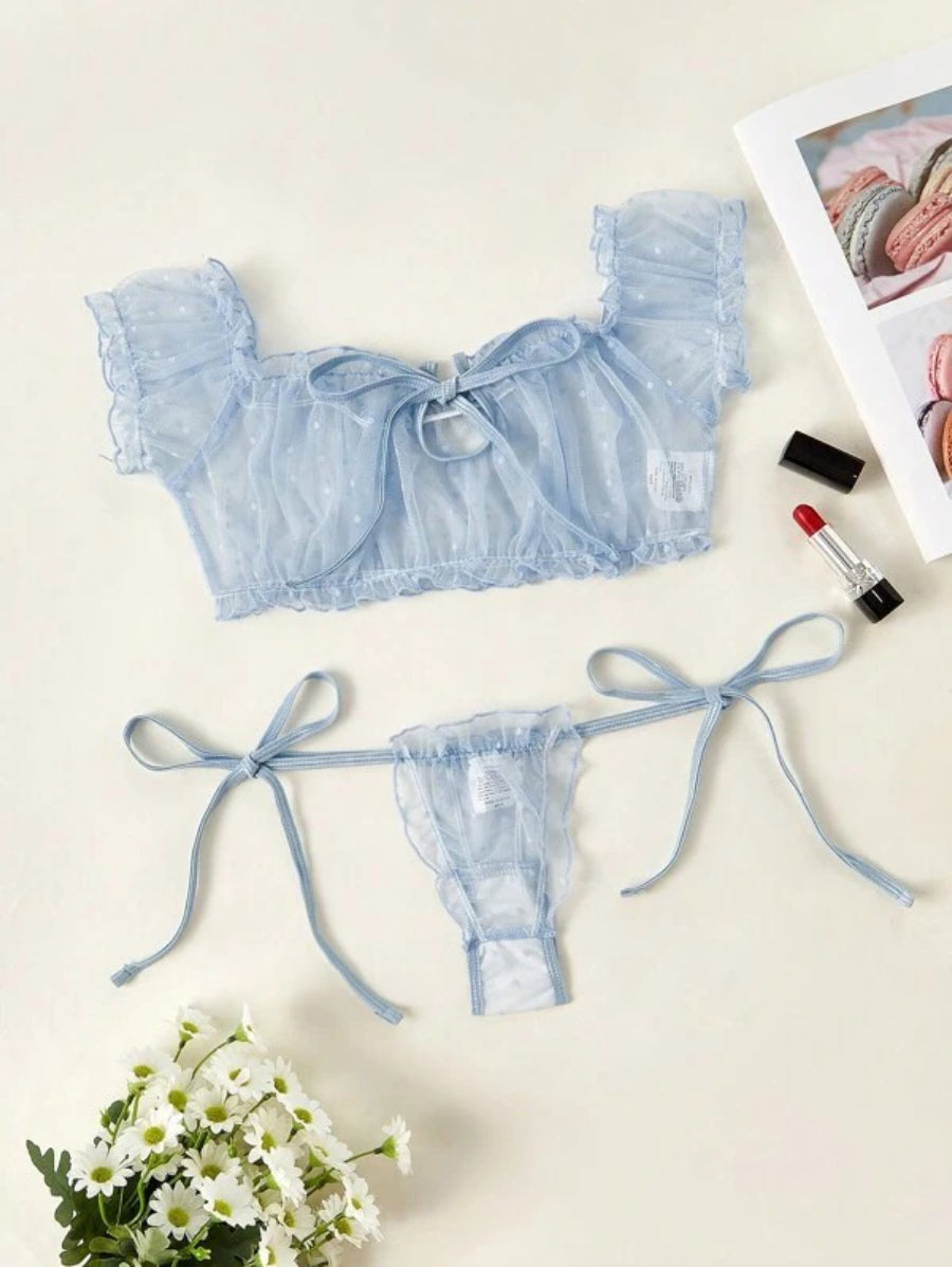 Mesh Lettuce Trim Lingerie Set-Soco Hoodie