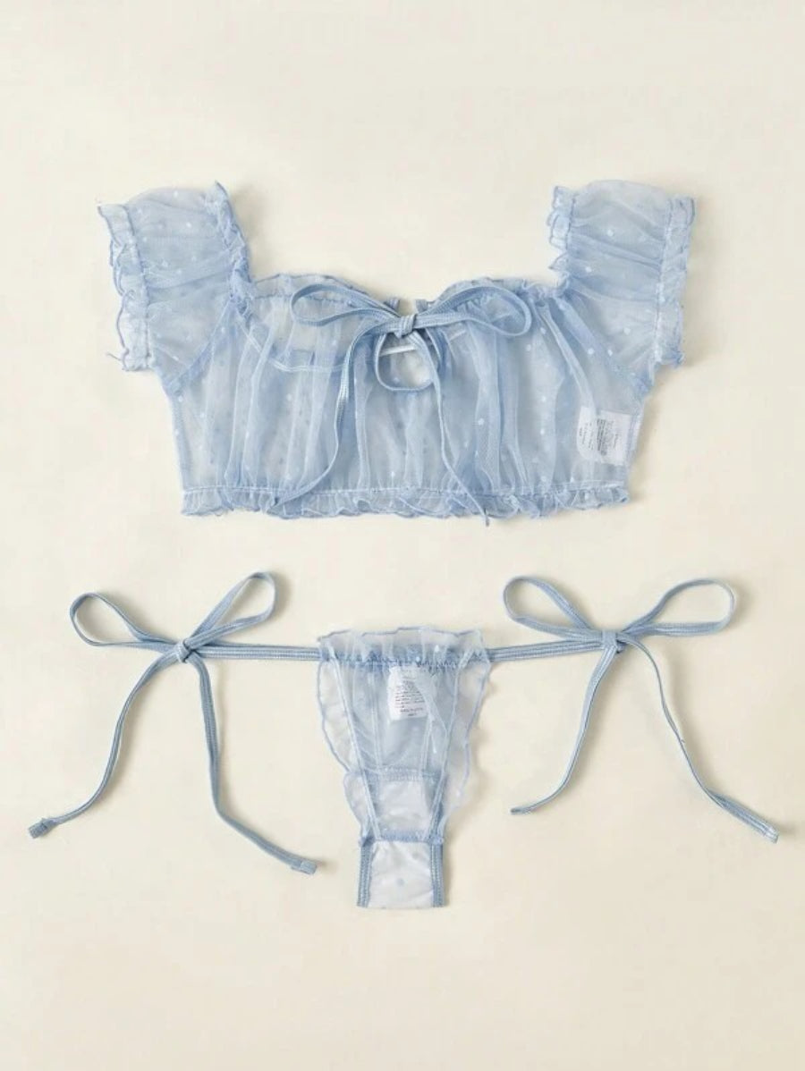 Mesh Lettuce Trim Lingerie Set-Soco Hoodie