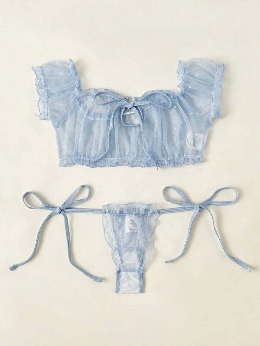 Mesh Lettuce Trim Lingerie Set-Soco Hoodie