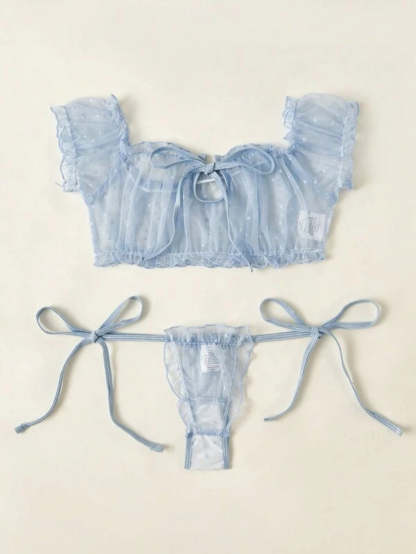 Mesh Lettuce Trim Lingerie Set-Soco Hoodie