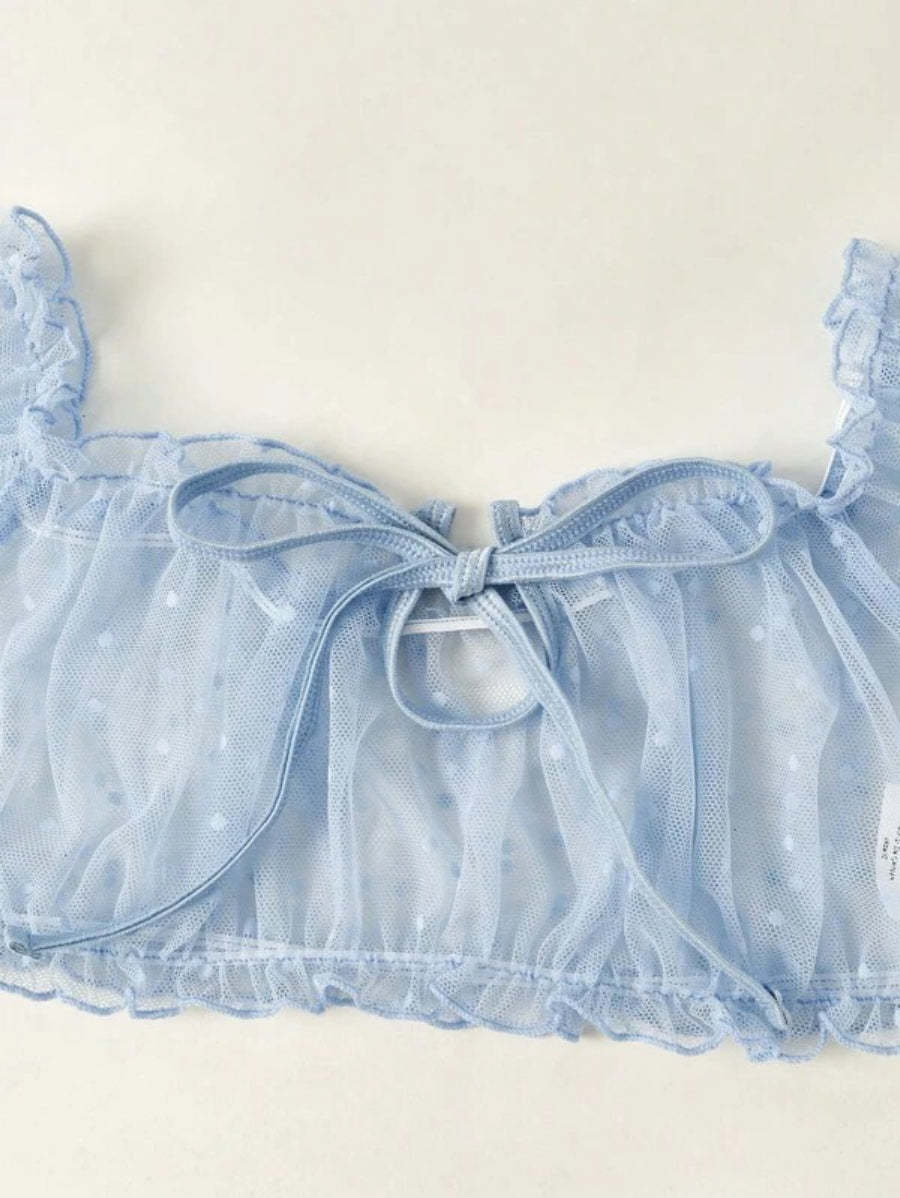 Mesh Lettuce Trim Lingerie Set-Soco Hoodie