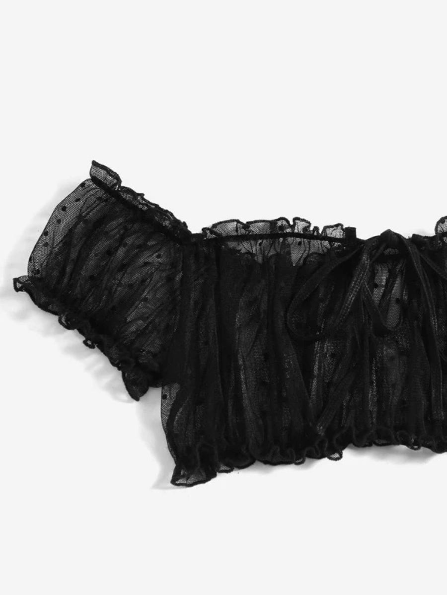 Mesh Lettuce Trim Lingerie Set-Soco Hoodie