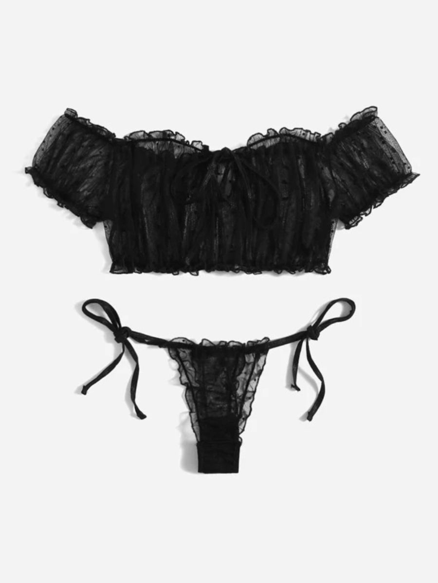 Mesh Lettuce Trim Lingerie Set-Soco Hoodie