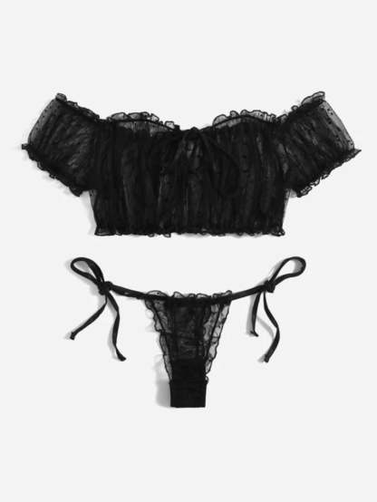 Mesh Lettuce Trim Lingerie Set-Soco Hoodie