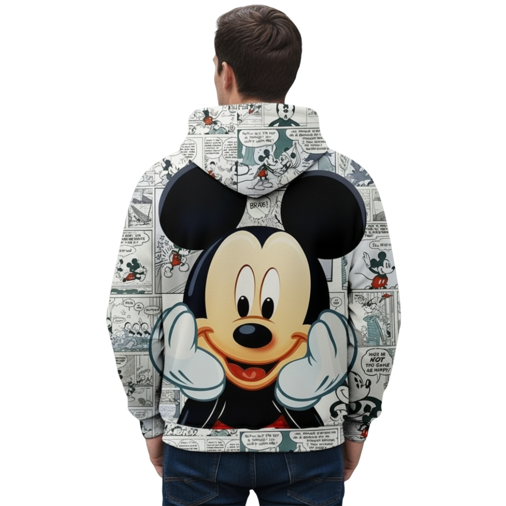 Mickey Mouse Cartoon Character Printed Classic Long Sleeve 3D Full Zip Hoodie For Men