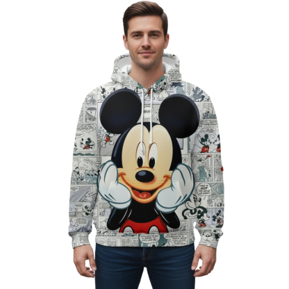 Mickey Mouse Cartoon Character Printed Classic Long Sleeve 3D Full Zip Hoodie For Men