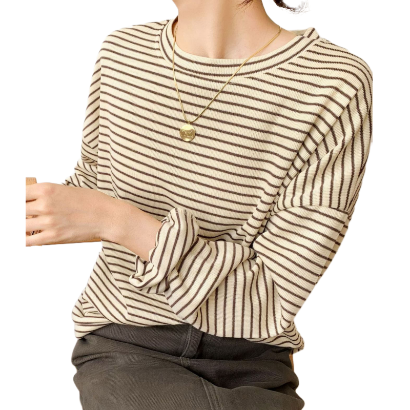 Long Sleeve Round Neck Striped Sweatshirt For Women-Soco Hoodie