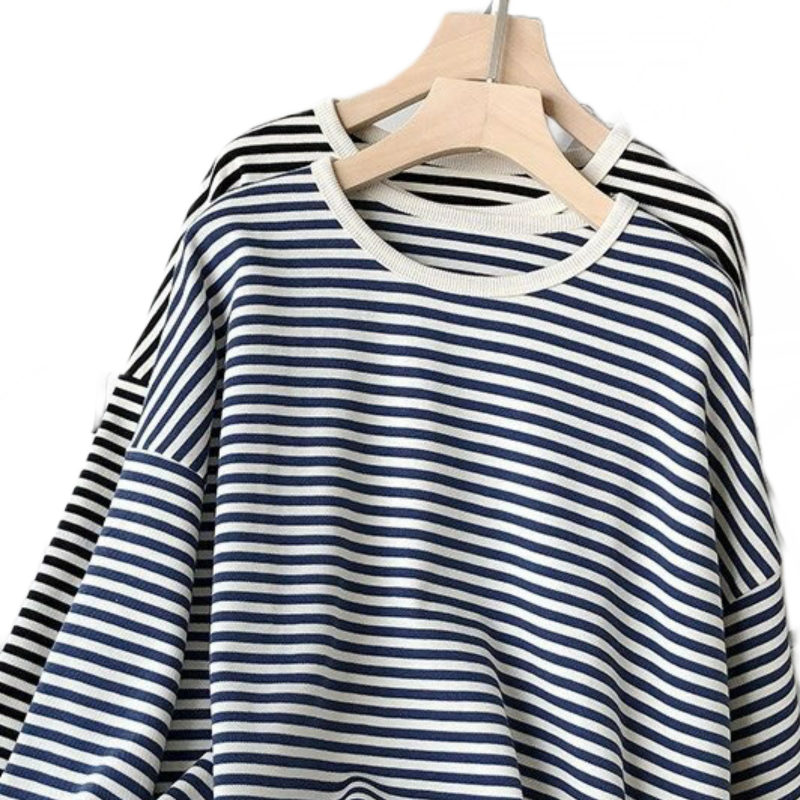 Women's Striped Round Neck Sweatshirt-Soco Hoodie