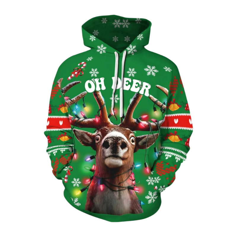 Oh Deer Printed Christmas Hoodie 6XL