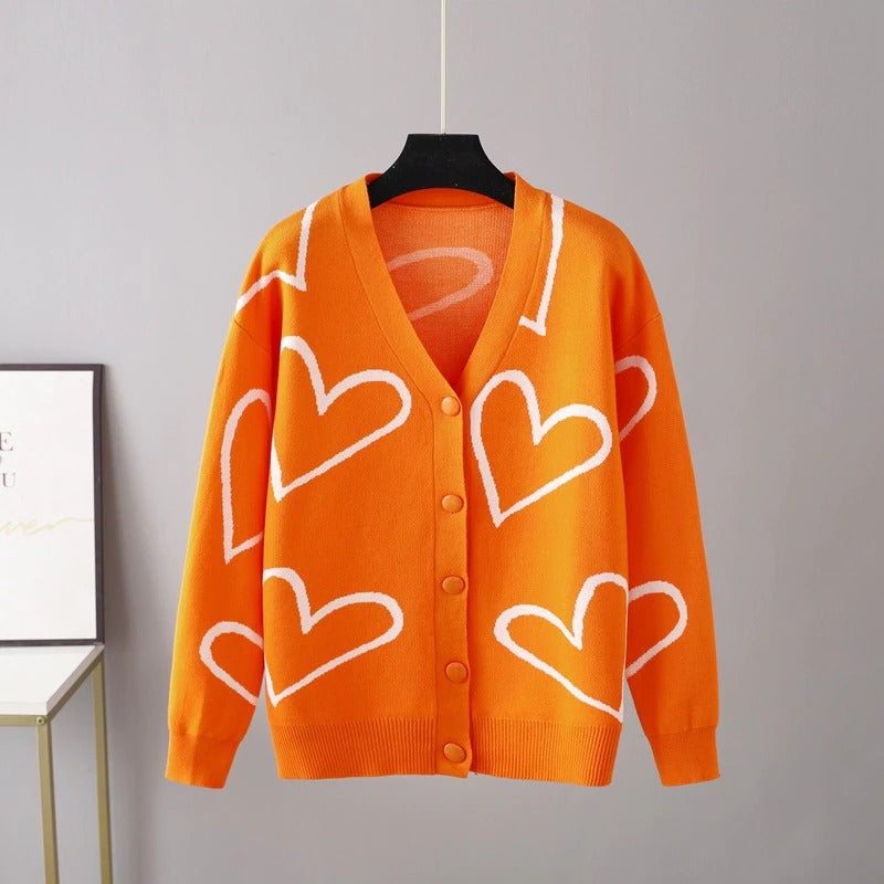 Heart Pattern Knit Oversized Drop Shoulder Cardigan-Soco Hoodie