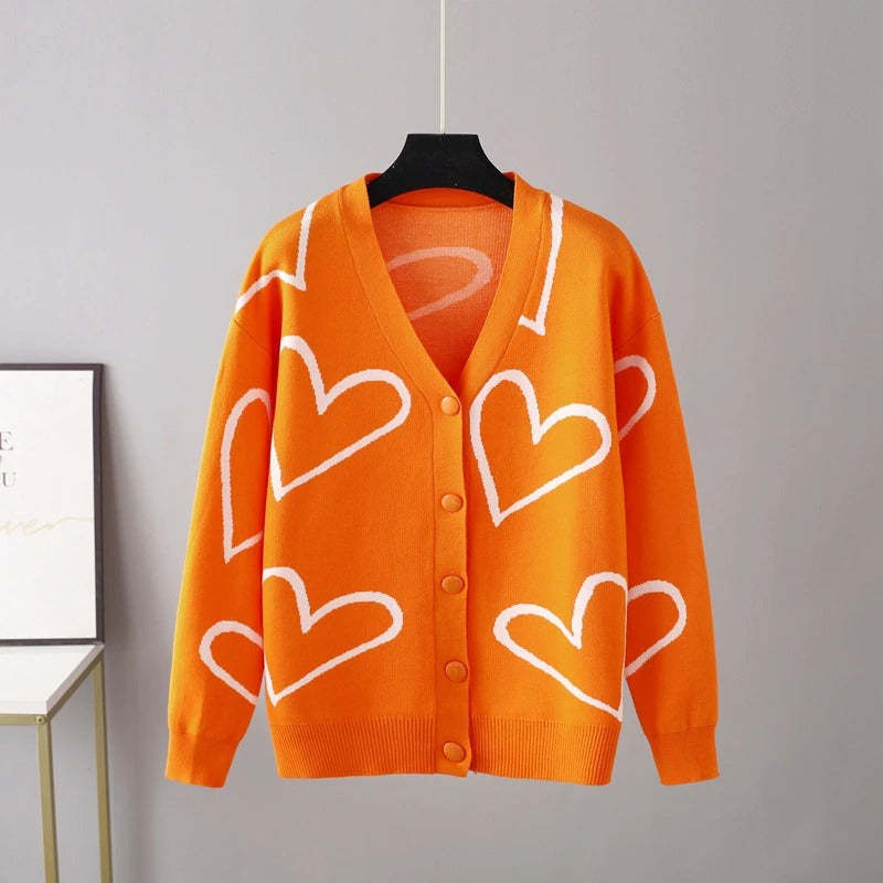 Heart Pattern Knit Oversized Drop Shoulder Cardigan-Soco Hoodie