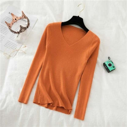 Woolen V-Neck Long-Sleeved Knitted Pullover For Women-Soco Hoodie