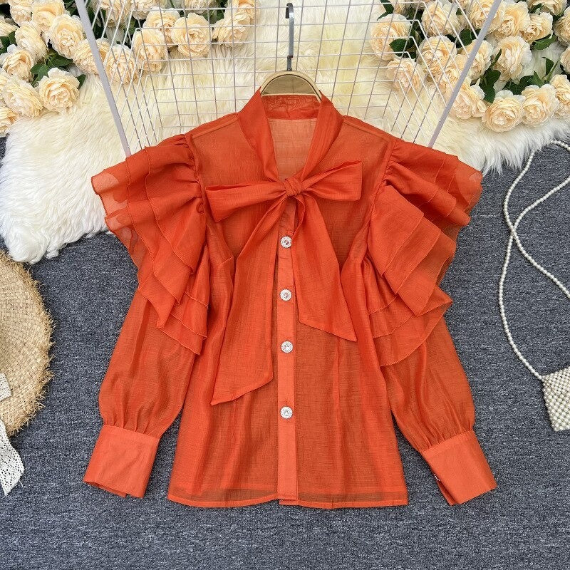 Retro Bow Collar Ruffles Blouses Shirt For Women-Soco Hoodie