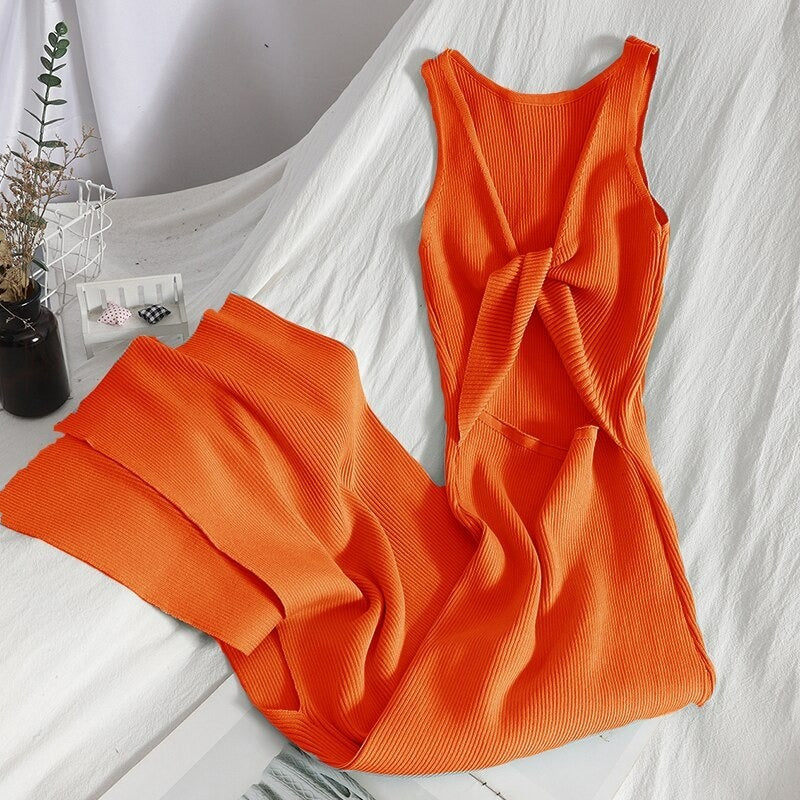 Casual Split Knitted Hollow Sleeveless Dress For Women-Soco Hoodie