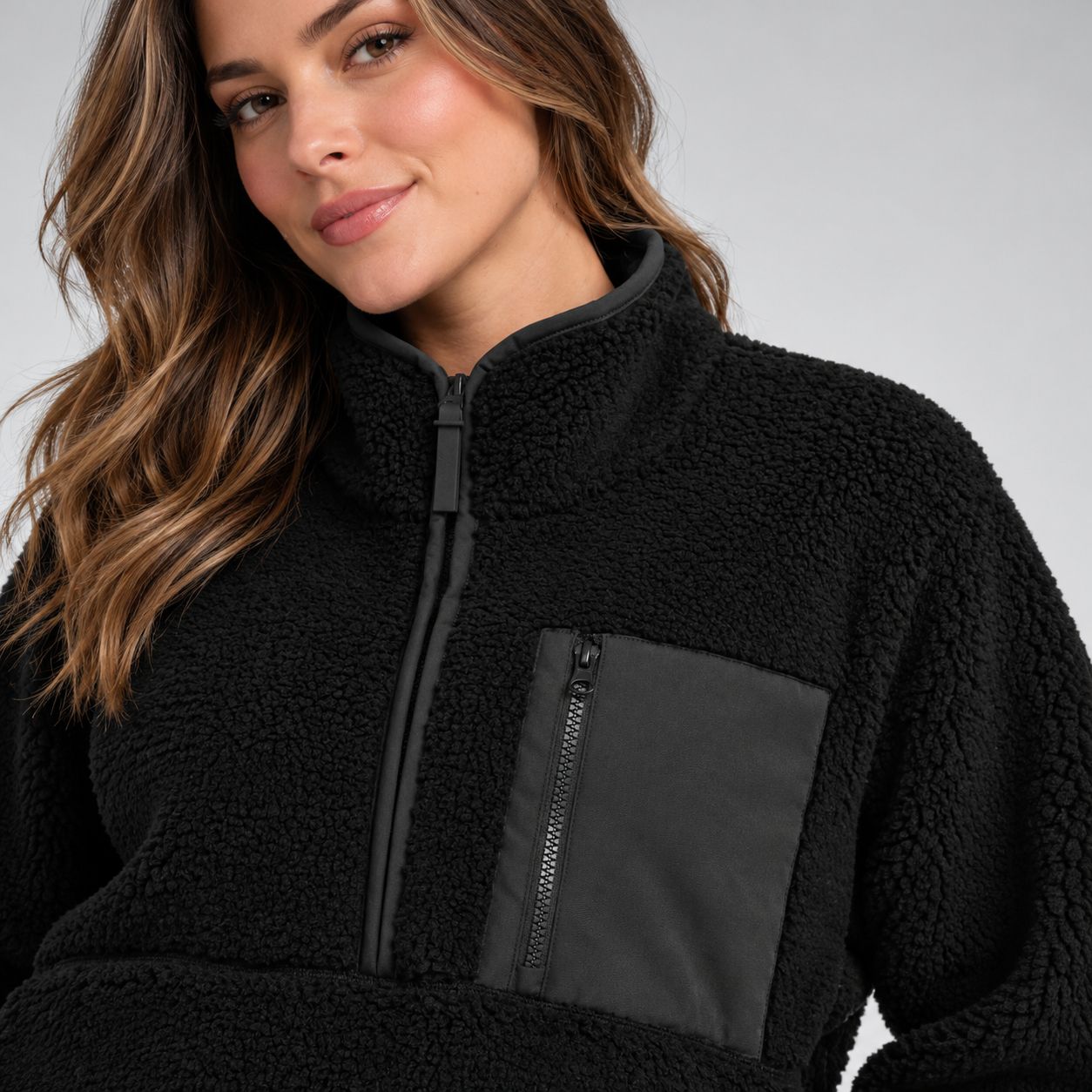 Oversized Fit Casual Teddy Fleece Half Zip Jacket For Women