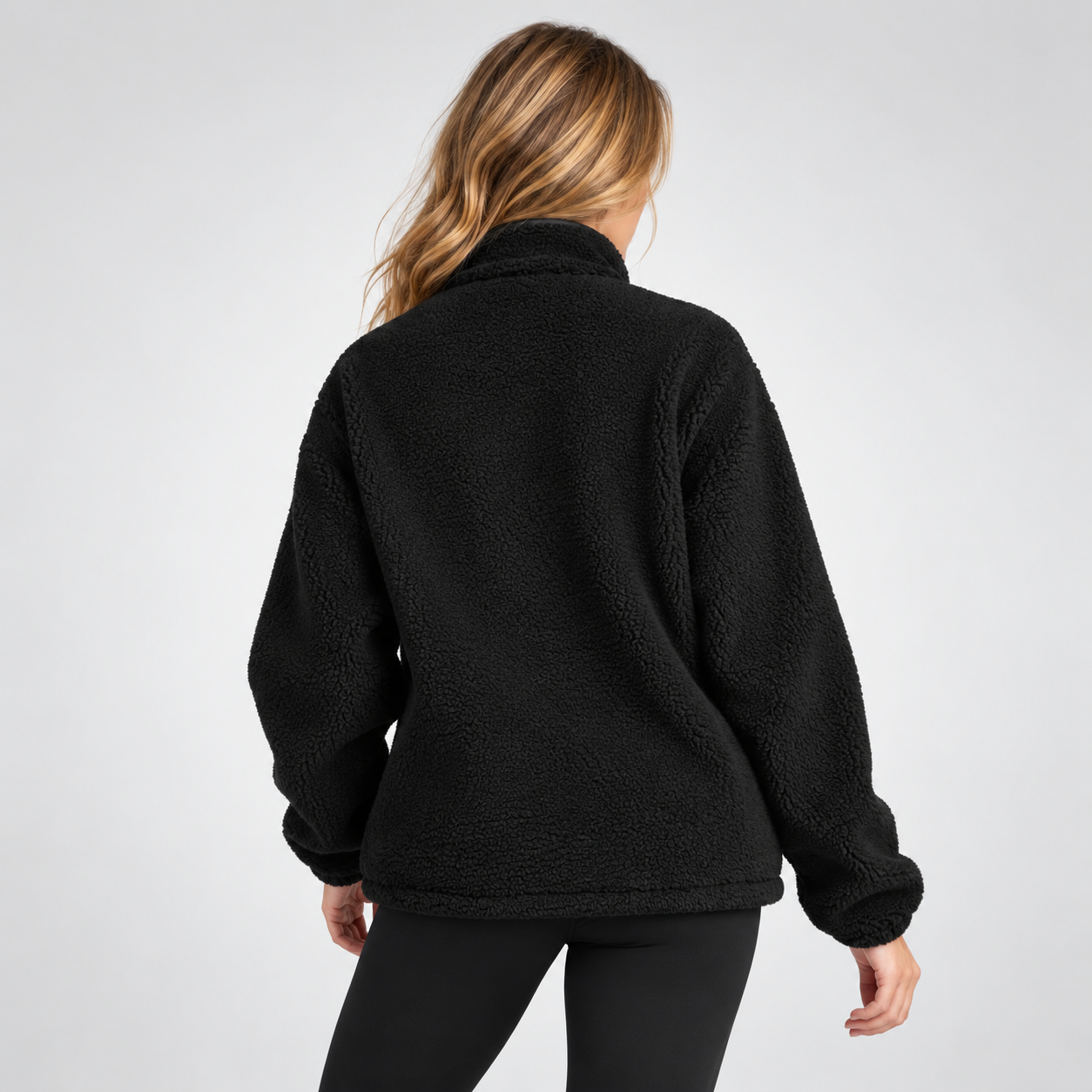 Oversized Fit Casual Teddy Fleece Half Zip Jacket For Women