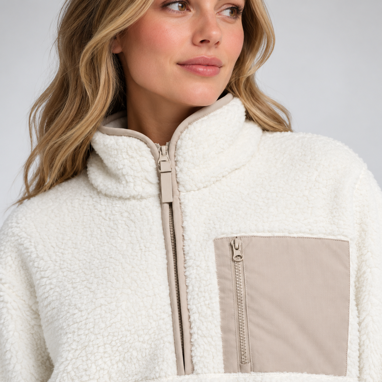 Oversized Fit Casual Teddy Fleece Half Zip Jacket For Women