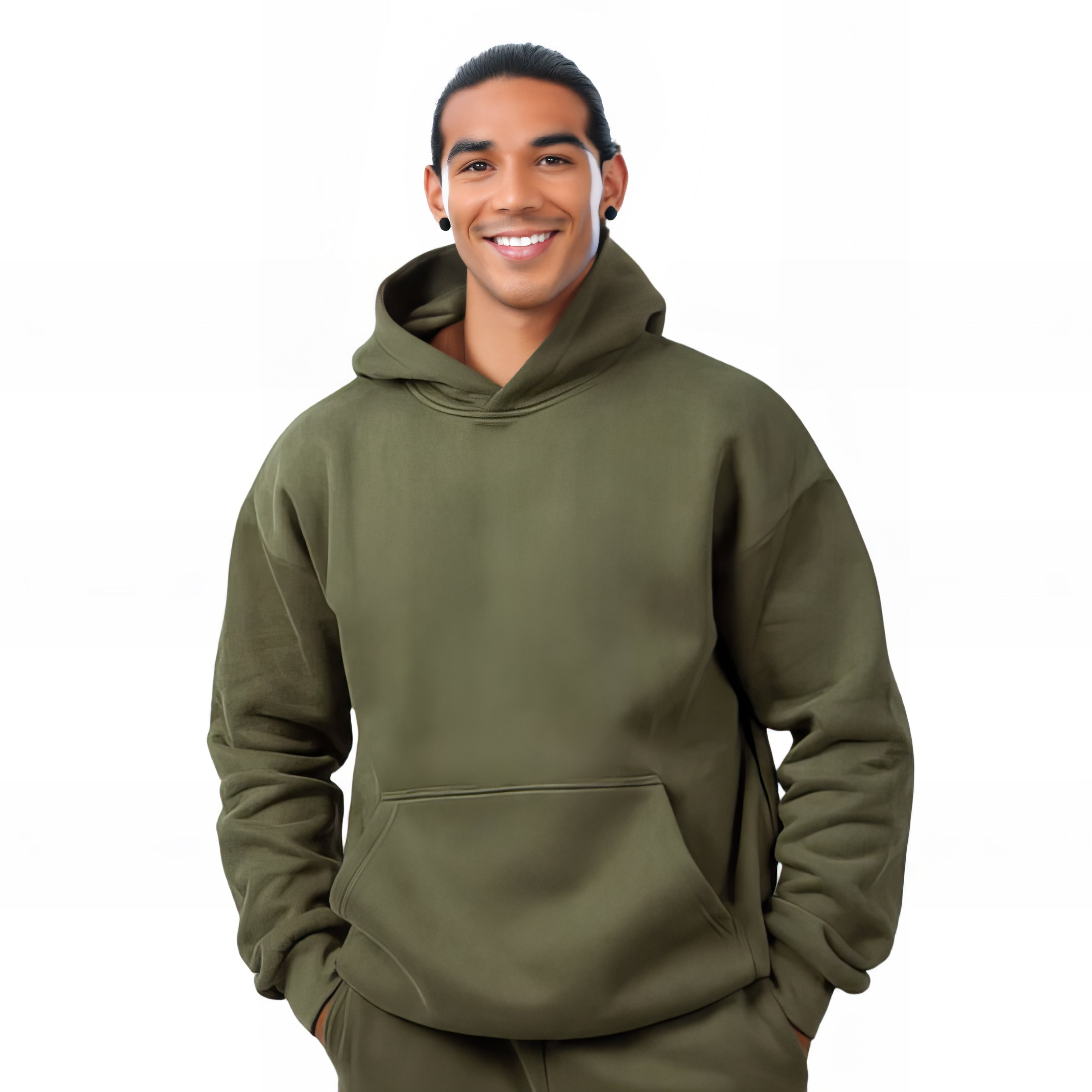 Oversized Hoodie With Pocket Dark Green