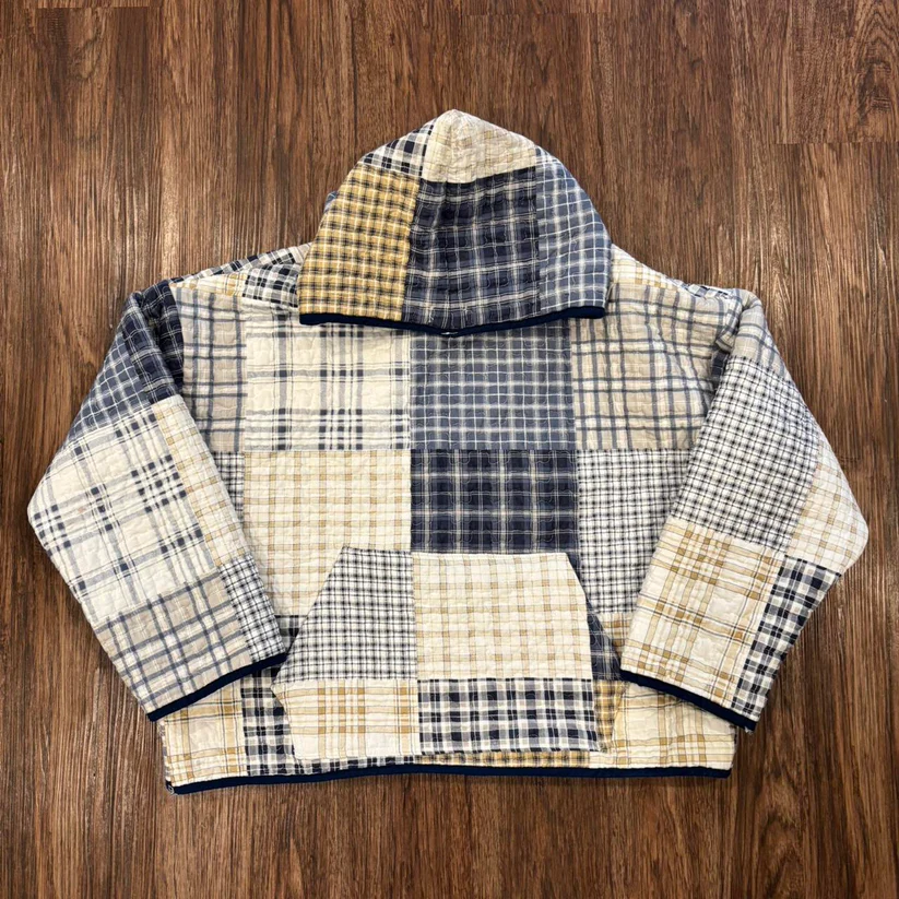 Quilted Patchwork Hoodie Comfort Everyday Casual Wear