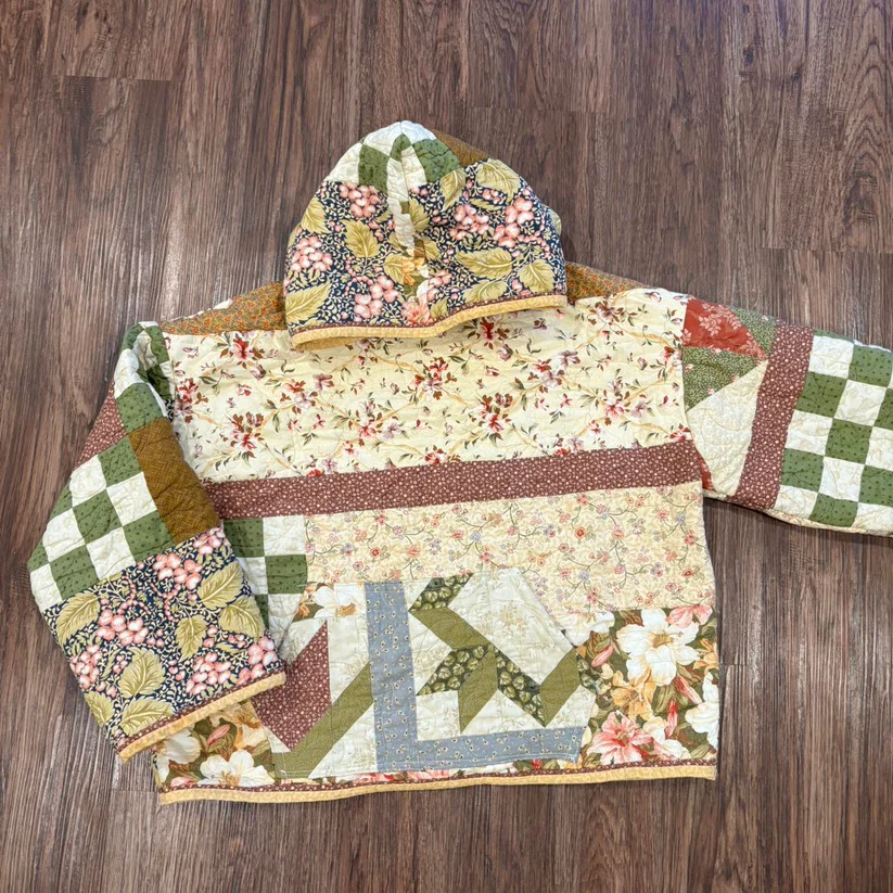 Quilted Patchwork Hoodie Comfort Everyday Casual Wear