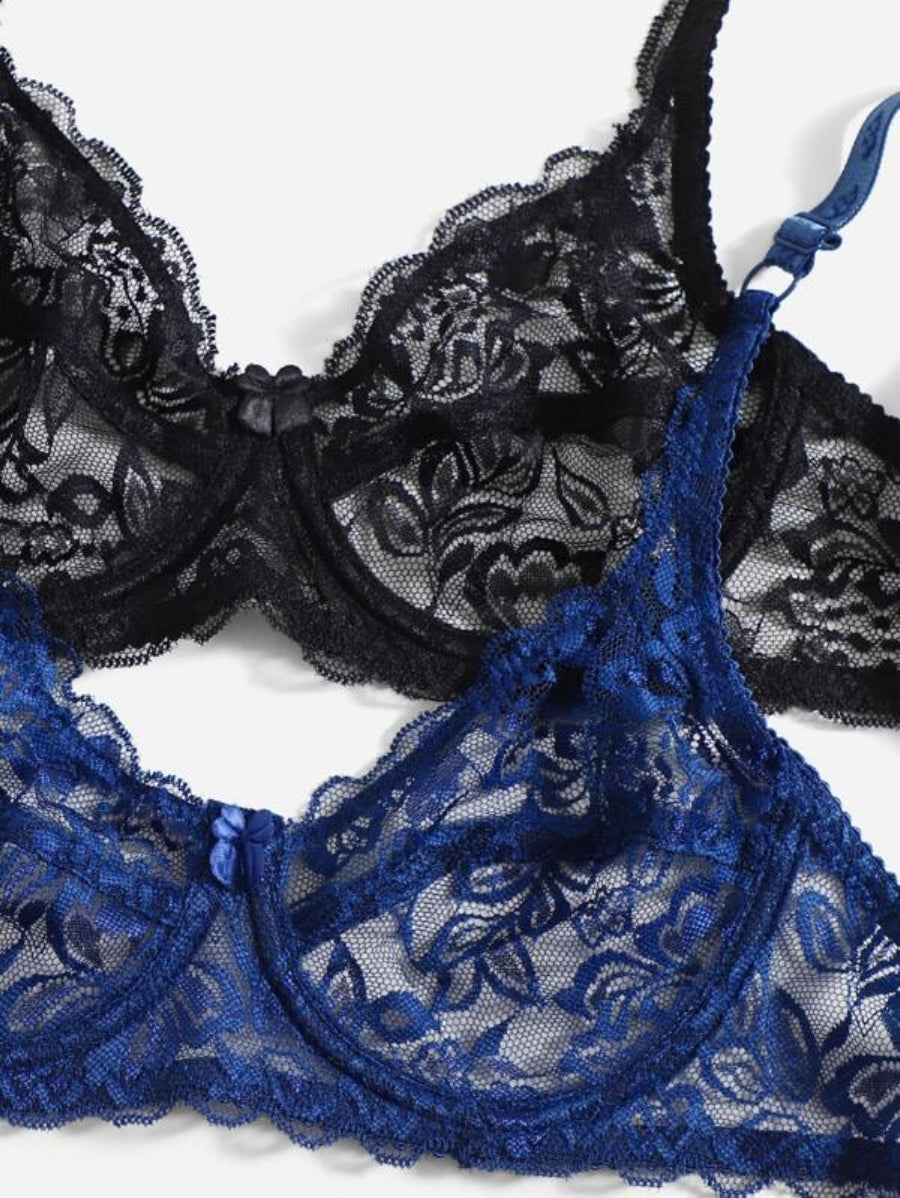 Pack Of 2 Floral Lace Underwire Bra Set-Soco Hoodie