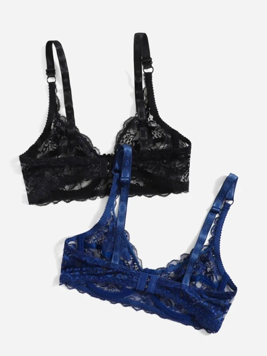 Pack Of 2 Floral Lace Underwire Bra Set-Soco Hoodie