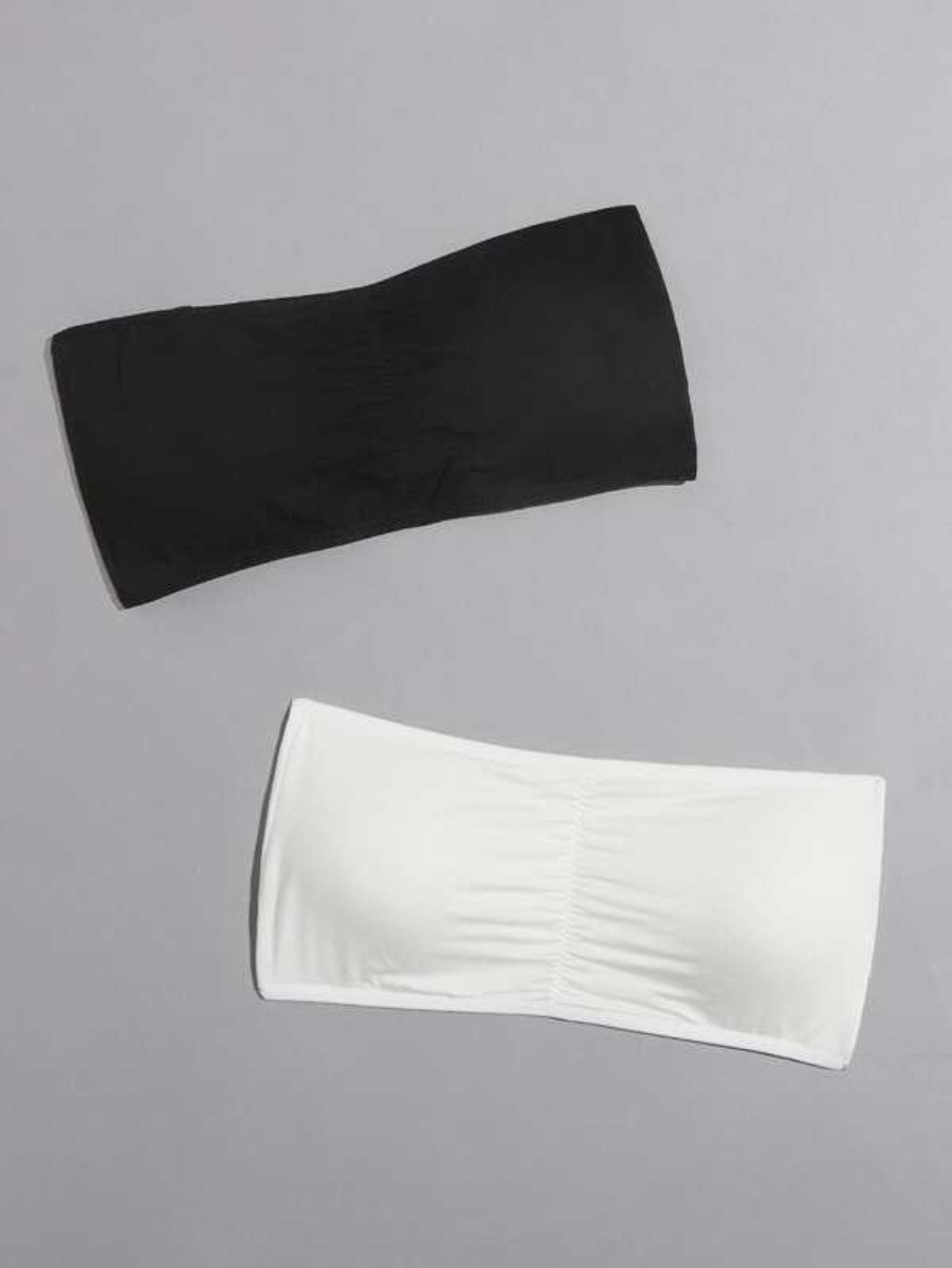 Pack Of 2 Ruched Bandeau Bra Set-Soco Hoodie