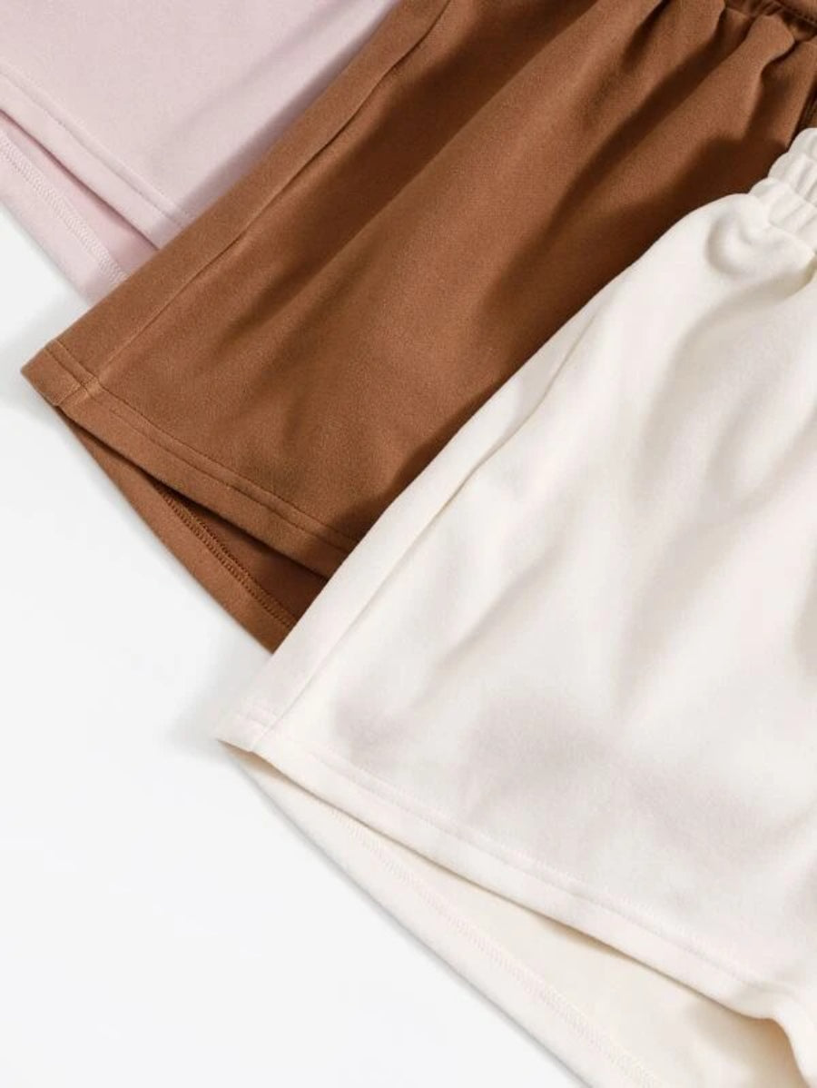 Pack Of 3 Crop Tank Top And Knot Front Shorts Lounge Set-Soco Hoodie