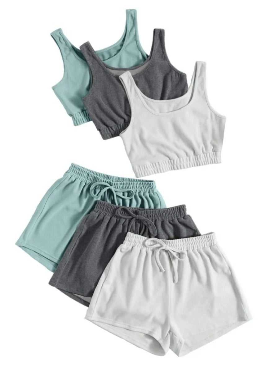Pack Of 3 Crop Tank Top And Knot Front Shorts Set-Soco Hoodie