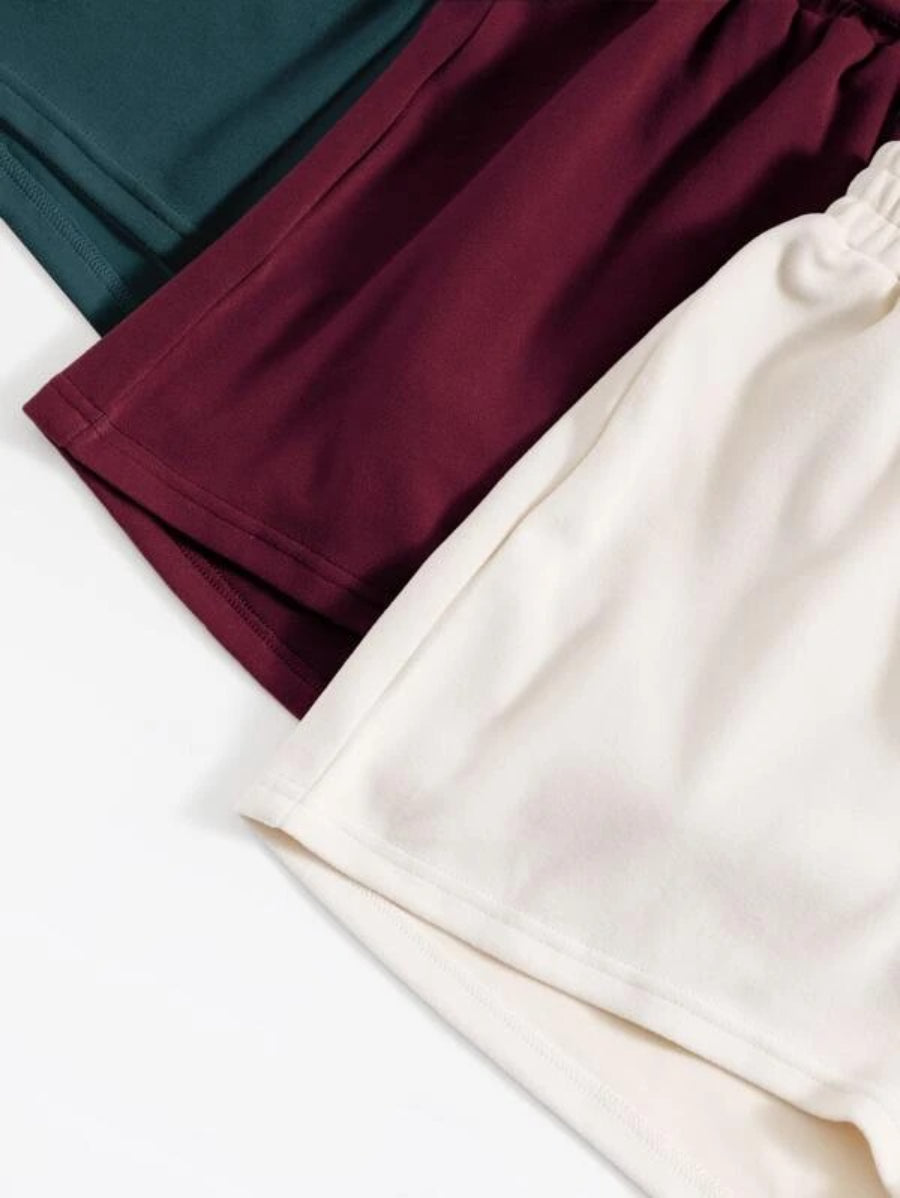 Pack Of 3 Crop Top And Knot Front Shorts Lounge Set-Soco Hoodie