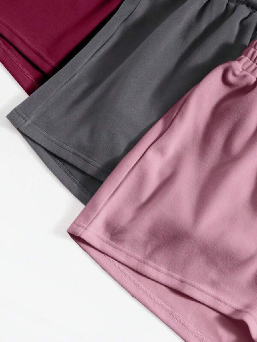 Pack Of 3 Crop Top And Knot Front Shorts Set-Soco Hoodie