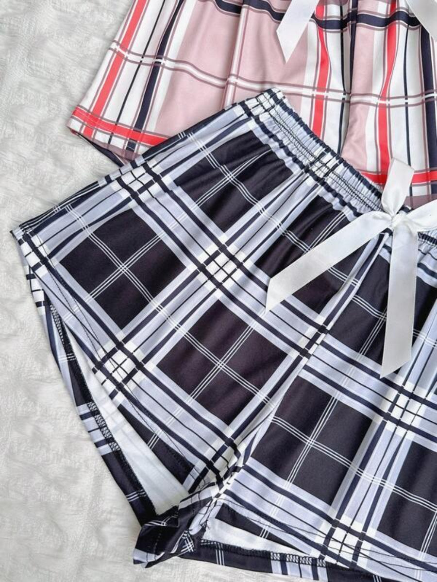 Pack Of 3 Plaid Patterned Sleep Shorts-Soco Hoodie