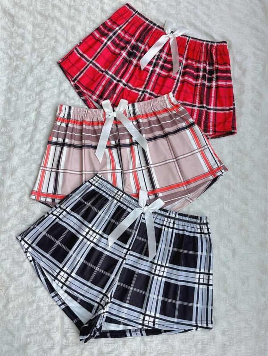 Pack Of 3 Plaid Patterned Sleep Shorts-Soco Hoodie