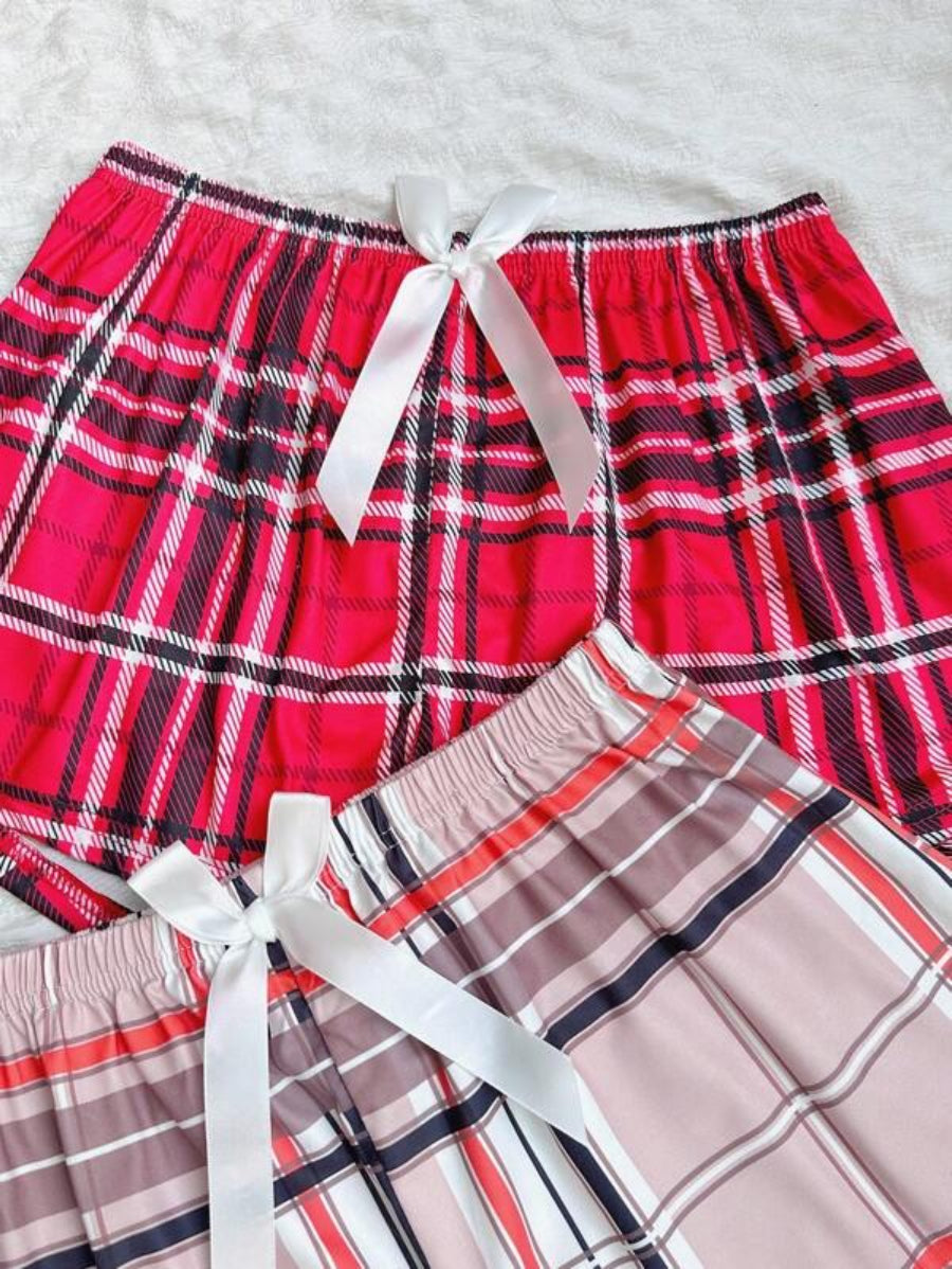 Pack Of 3 Plaid Patterned Sleep Shorts-Soco Hoodie