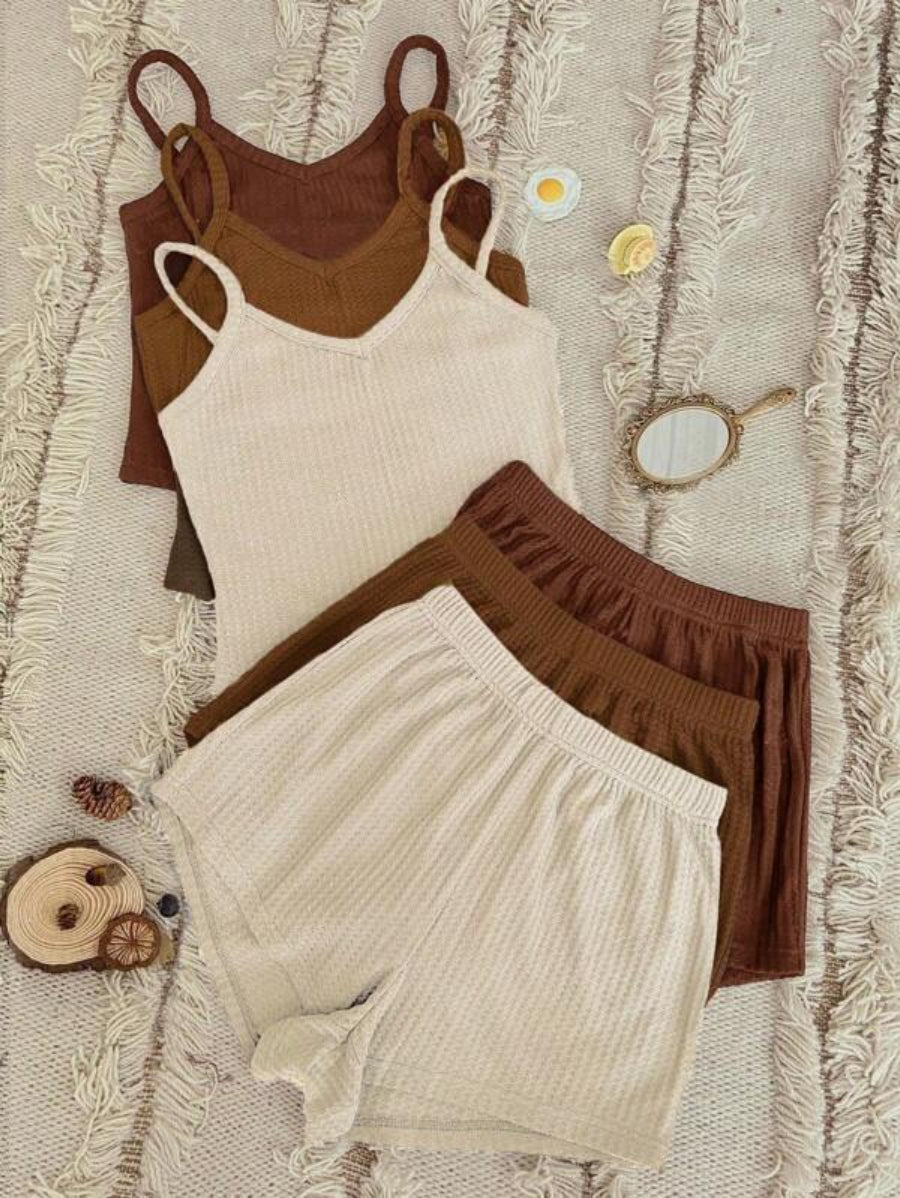 Pack Of 3 Plain Cami Top And Shorts Lounge Set-Soco Hoodie