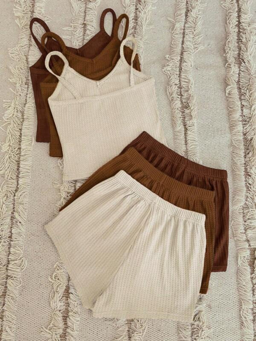 Pack Of 3 Plain Cami Top And Shorts Lounge Set-Soco Hoodie